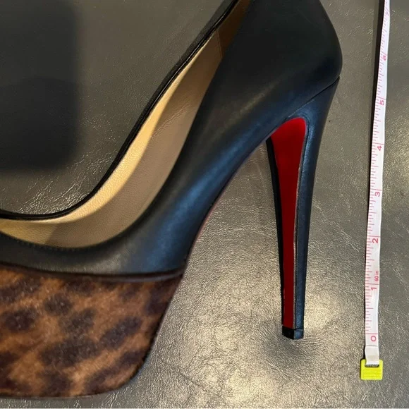 Christian Louboutin Black Maggie 140mm Leopard Pony Hair Heels Pumps 37.5 Gold - Picture 9 of 10